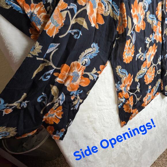 Patrons of Peace SzM Fall color Florals Open Front Kimono. Crinkled  fabric Boho - Picture 3 of 14